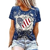American Flag Shirt Women Patriotic Shirt Vintage USA Flag Bleached T-Shirt Short Sleeve 4th of July Tee Tops