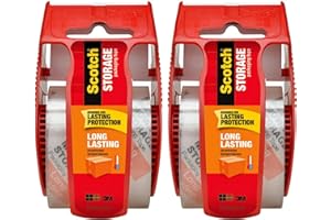 Scotch Long Lasting Storage Packing Tape with Dispenser, 1.88 in x 22.2 yd Roll, Clear – UV Resistant Adhesive for Moving, Shipping and Long-Term Storage (2 Rolls)