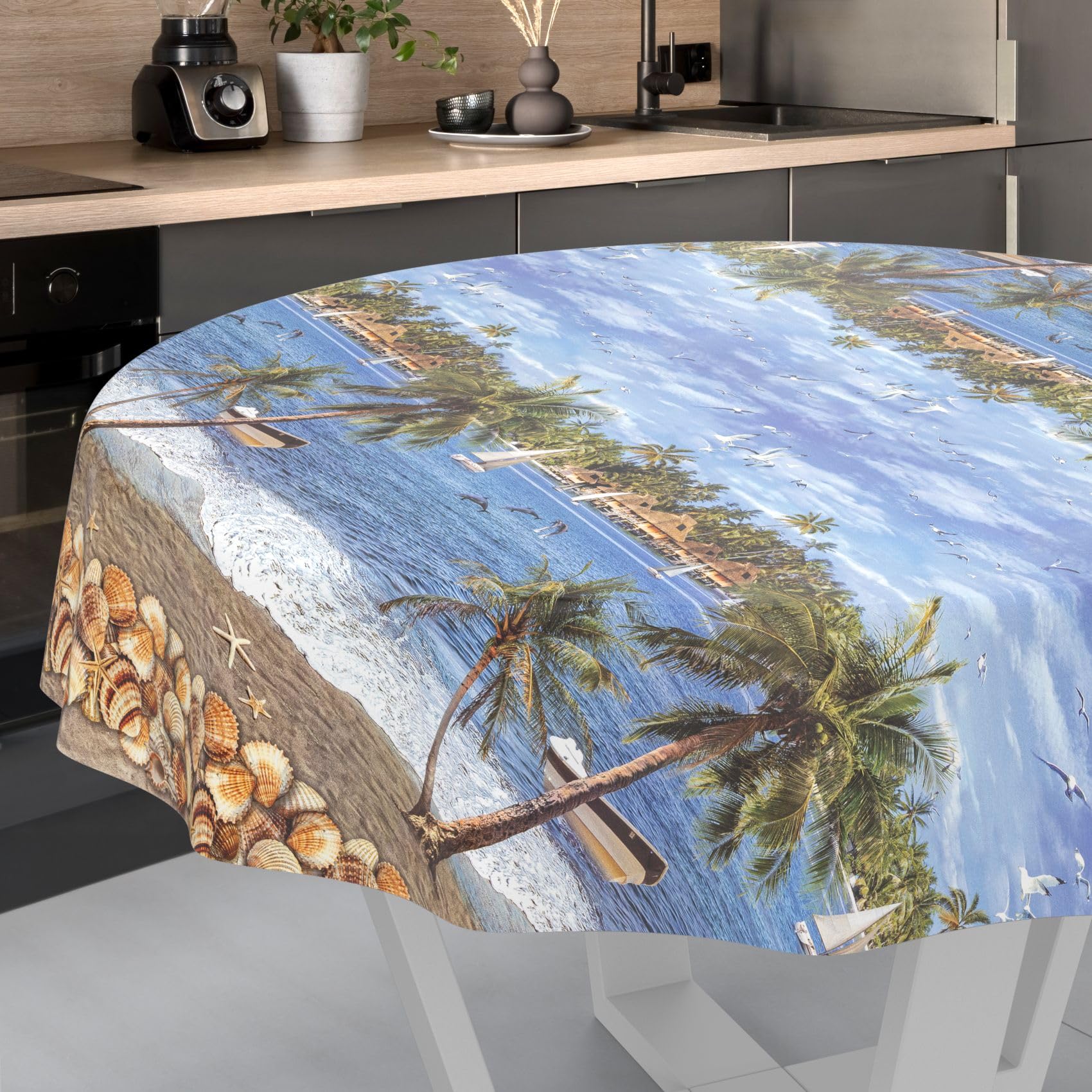 ANRO Oilcloth Tablecloth Washable Oilcloth Garden Tablecloth Outdoor Indoor Round 140 cm Cut Edge Holiday