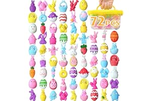 EUOCENK 72PCS Easter Mochi Squishy Toys, Easter Animal Squishies for Kids, Easter Egg Fillers for Eggs Hunt Game, Easter Fidget Toys for Toddlers & Teens, Easter Basket Stuffers, Classroom Prizes