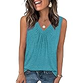 Abardsion 2025 Trendy Ruched Flowy V Neck Tank Tops for Women Sexy Sleeveless Going Out Summer Tunic Shirts