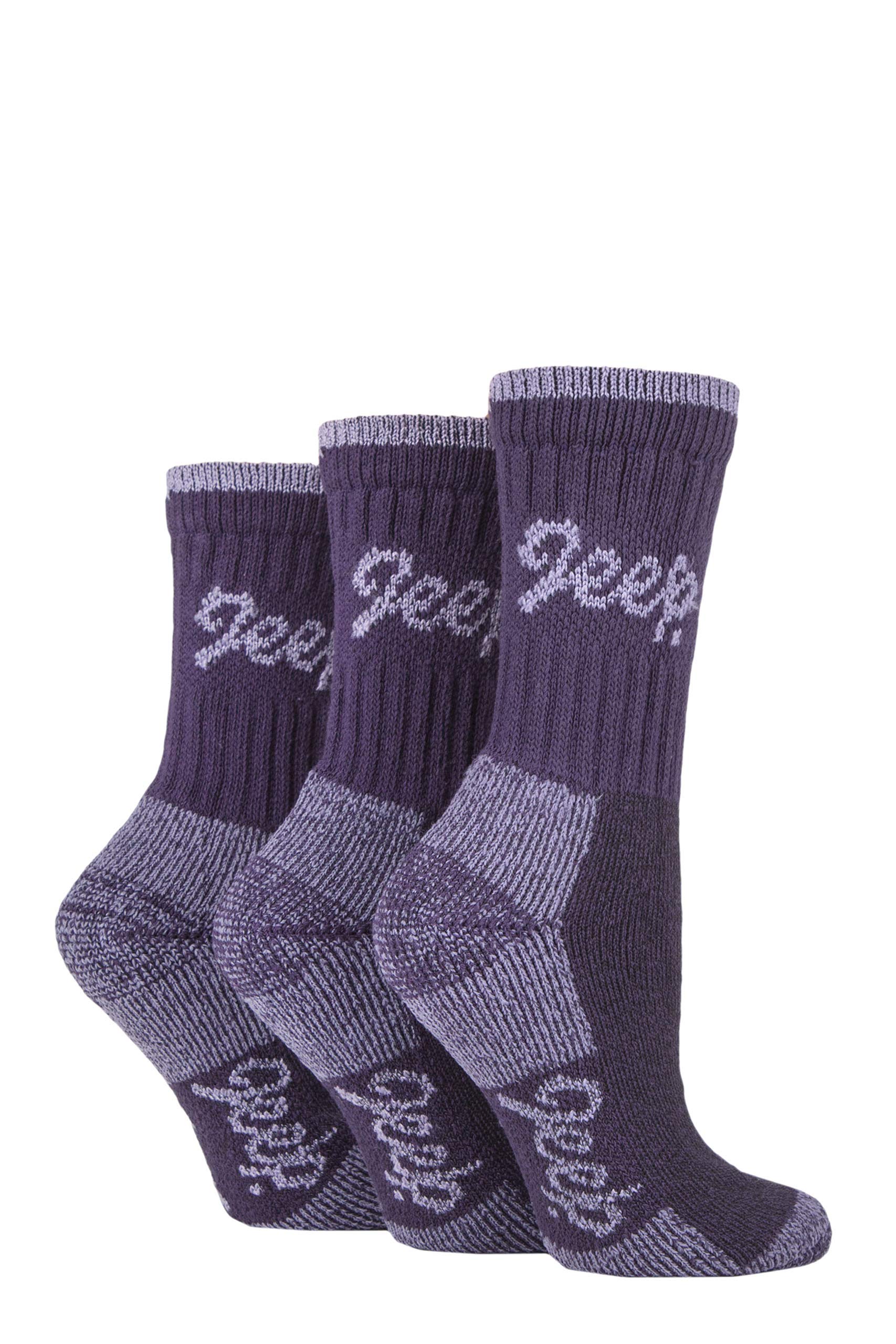 TERRAIN JEEP 3 Pairs Cotton Walking Hiking Socks for Ladies - Padded Breathable Anti Blister Athletic Outdoor Performance Trekking Crew Socks for Women Lilac/Purple 4-7