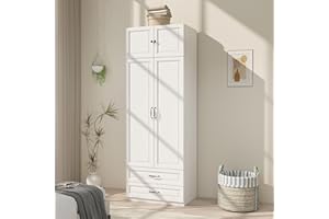 LABROSKIA Armoire Wardrobe Closet with Doors: 89" Extra Tall White Wardrobe with Storage on Top, Bedroom Armoires with 2 Doors and 2 Drawers, Large Wood Closet Armoire for Hanging Clothes (A, 31.5")