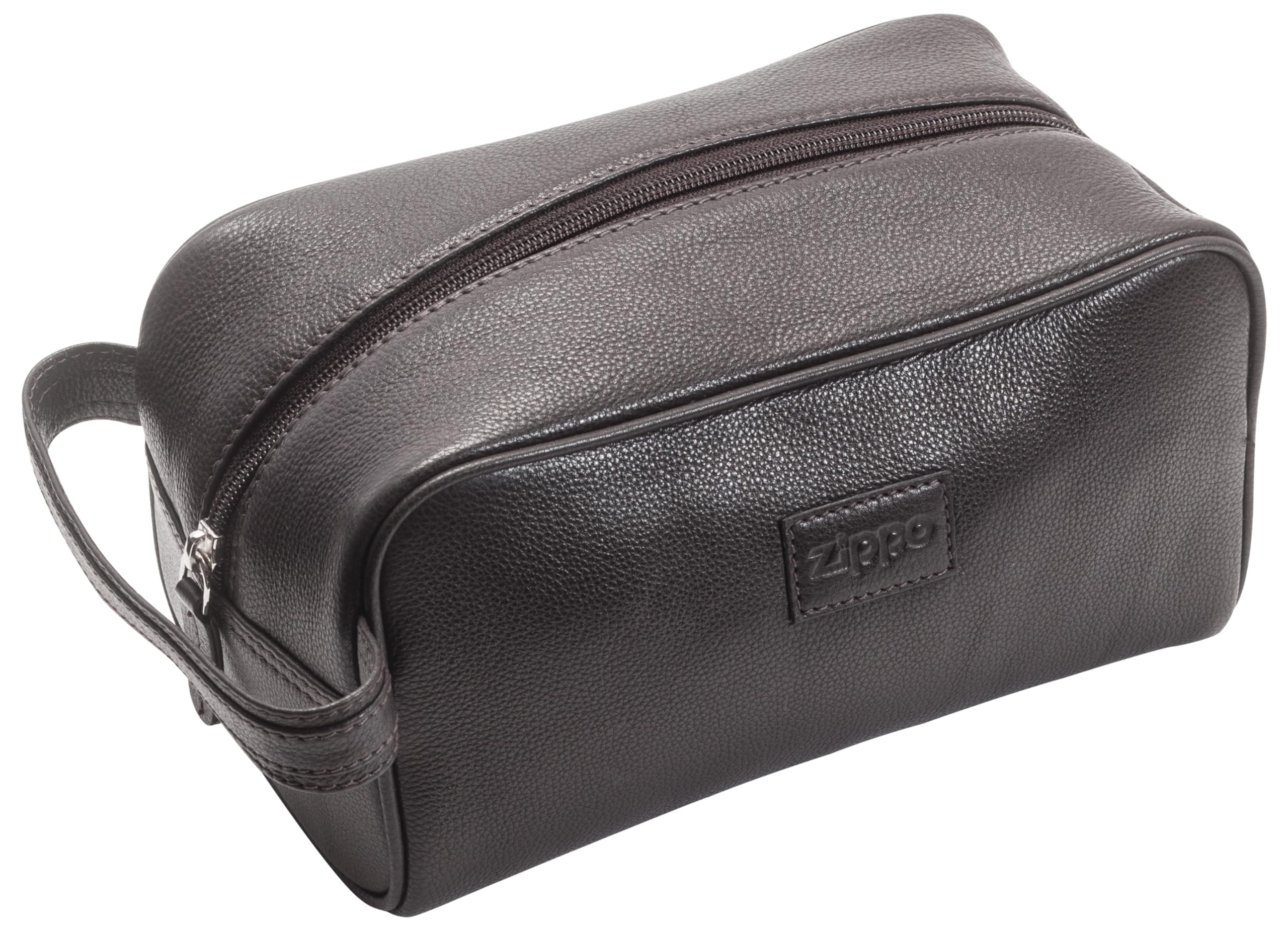 Zippo - Toiletry Bag for Women and Men, Leather, Brown, Hanging Toiletry Bag with Zip
