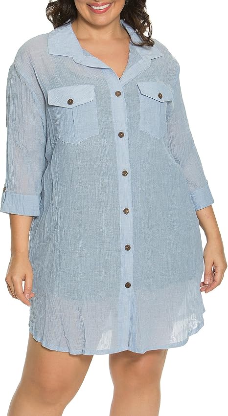 Dotti Plus Size Shirt Dress Coverup Blue 3X at Amazon Womenâs Clothing store