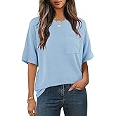 MEROKEETY Women's Summer Short Sleeve Tops Oversized Crewneck Textured Blouse Casual Basic Tunic Tee