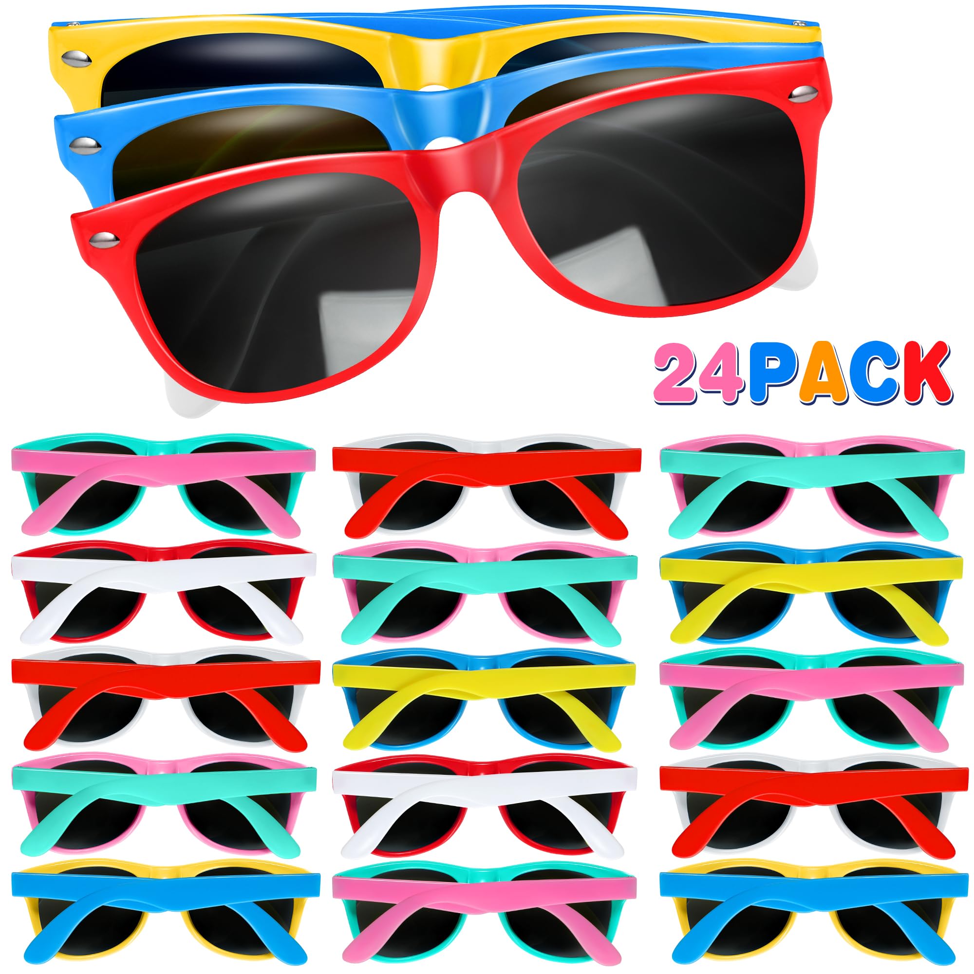 Photo 1 of GINMIC Kids Sunglasses Bulk, 24Pack Neon Sunglasses for Kids,Boys and Girls, Great Gift for Birthday Party Supplies, Beach, Pool Party Favors, Fun Gift, Goody Bag Favors