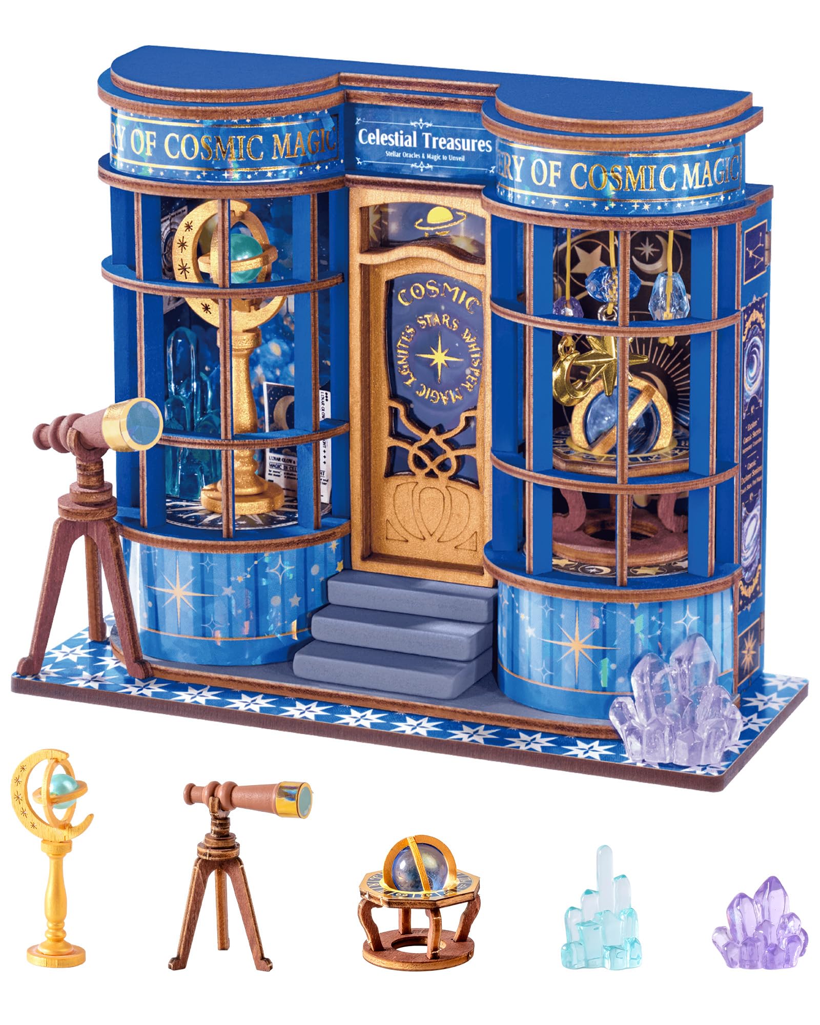 Rolife DIY Miniature House Kit Mini Store Series Wooden Miniature Model Kit Mini Dollhouse Building Set Book Nook Kit Home Decoration Gift for Adults and Teen (Magic Astronomy Shop)