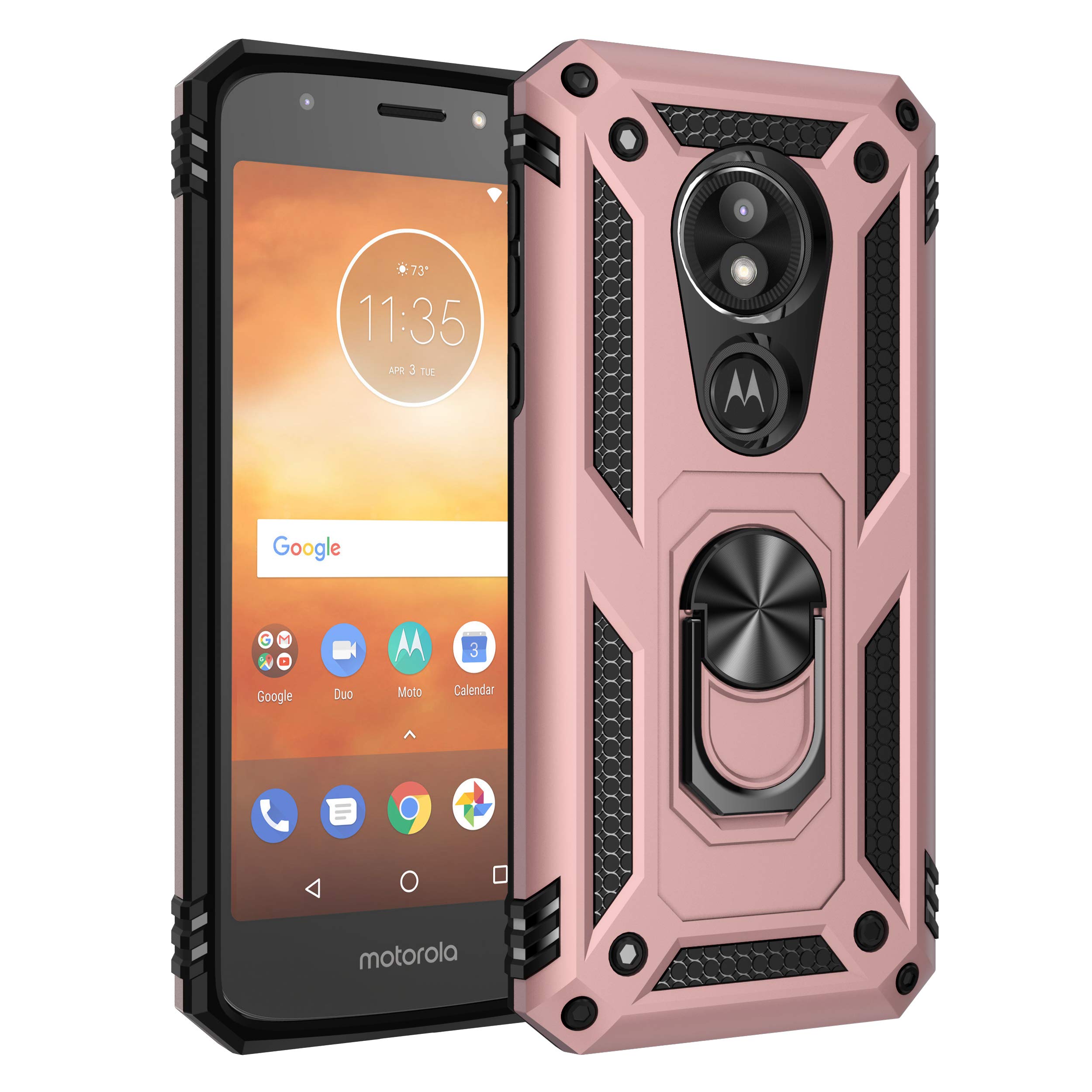 BestST Motorola moto E5 Play Case, [Rugged Armor] Dual Layer Ultimate Rugged Anti fingerprint Anti Shock Dual Layer Full Body Protective Armor Case for Motorola moto E5 Play(Rose-Goold)