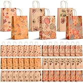 Yexiya 48 Pieces Thanksgiving Paper Gift Bags with Handles Bulk Fall Thanksgiving Pumpkins Maple Leaves Goodie Candy Treat Bags Fall Supplies for Kids Party Favors Supplies