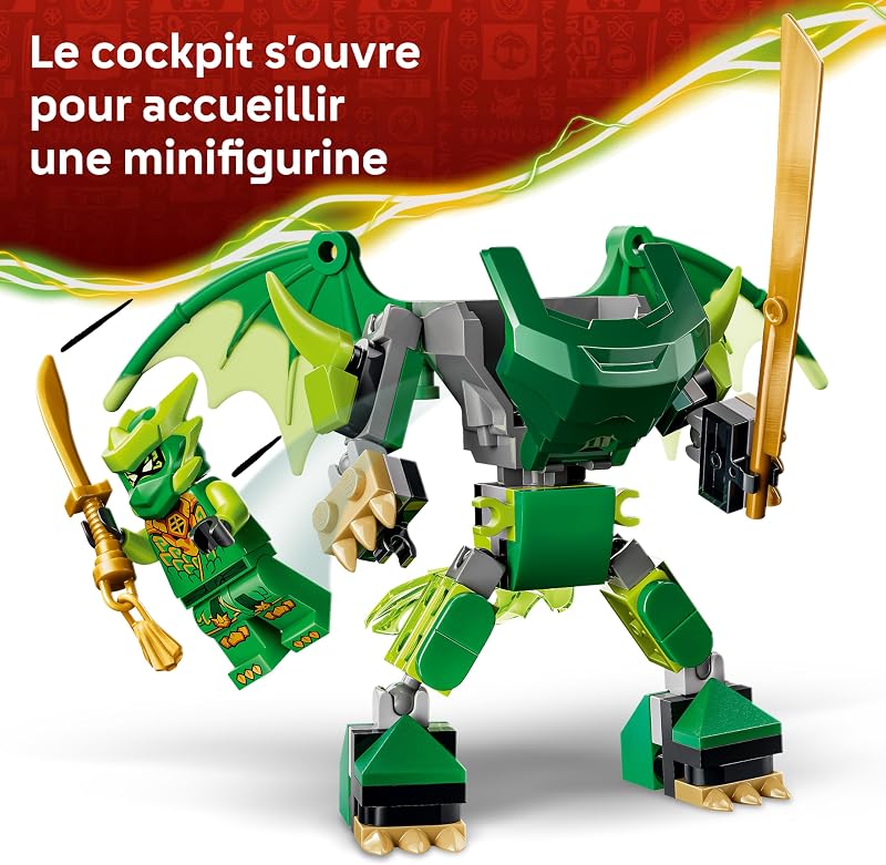 Ninjago Pack de Combat : Le Robot Dragon de Lloyd - Jouet Ninja - Figurine, 3 Minifigurines & Katanas - Décoration Chambre d'enfant - Cadeau Garçon 6 Ans ou Fan du Soulèvement des Dragons 71862
