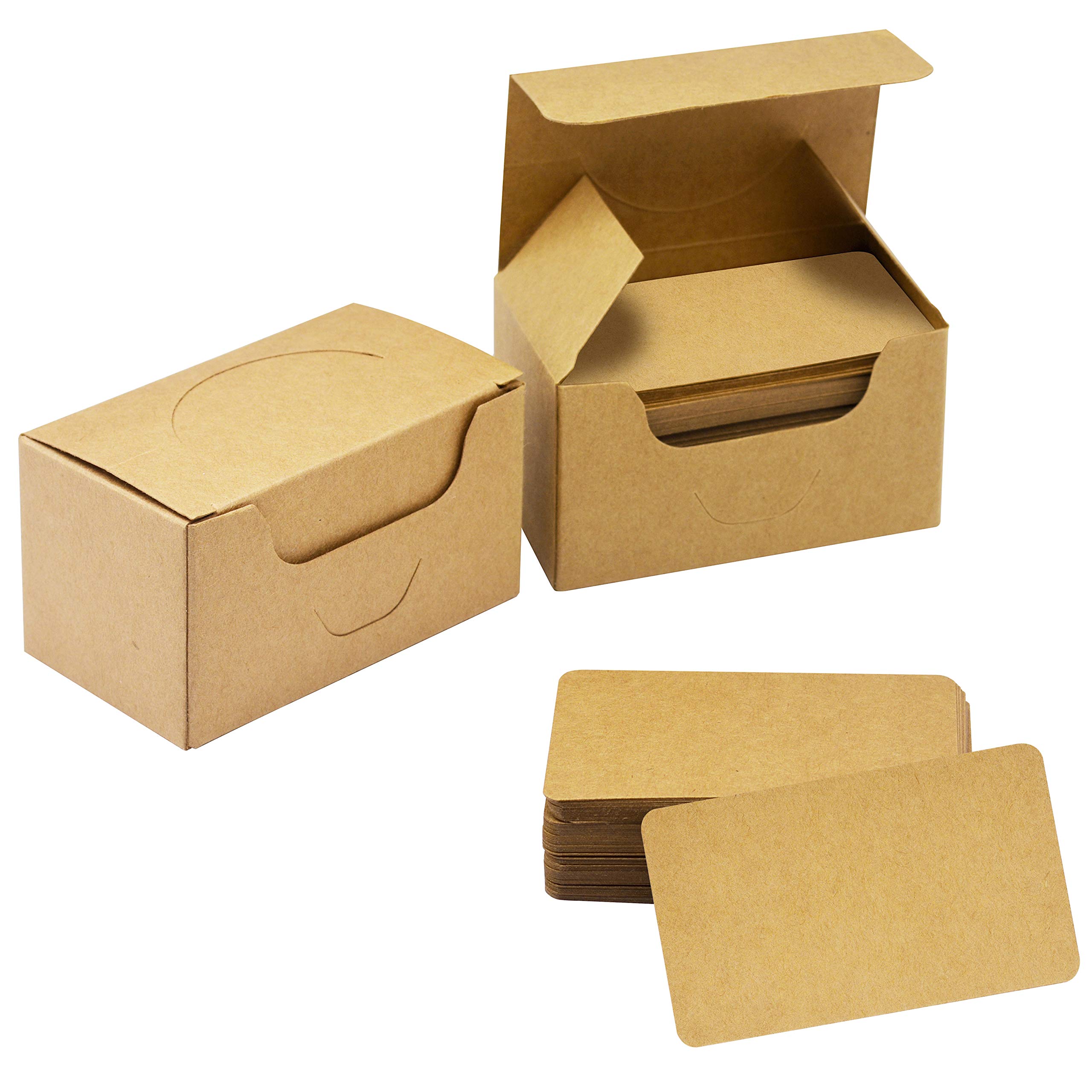 250 PCs Original Wood Color Blank Kraft Paper Round Corner Flash Word Message Gift DIY Index Card (3.5” X 2.1”)