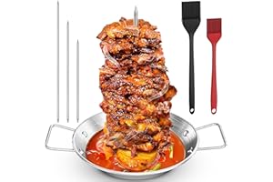 GOVLAX GROUP Stainless Steel Al Pastor Vertical Skewer Set for Grill – Brazilian Spit Stand with 3 Removable Skewers (8”, 10”, 12”) & Brushes, Perfect for Tacos Al Pastor, Shawarma, Kebabs, Smoker, Oven, BBQ