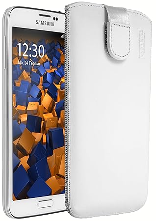 mumbi ECHT Ledertasche für Samsung Galaxy S5 / S5 Neo Tasche Leder Etui (Lasche mit Rückzugfunktion Ausziehhilfe) weiss