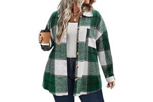 IN'VOLAND Women's Plus Size Plaid Shacket Long Sleeve Button Down Flannel Shirts Casual Jacket Coats