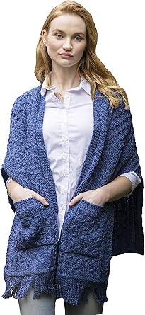 aran craft merino wool open front cardigan with pockets