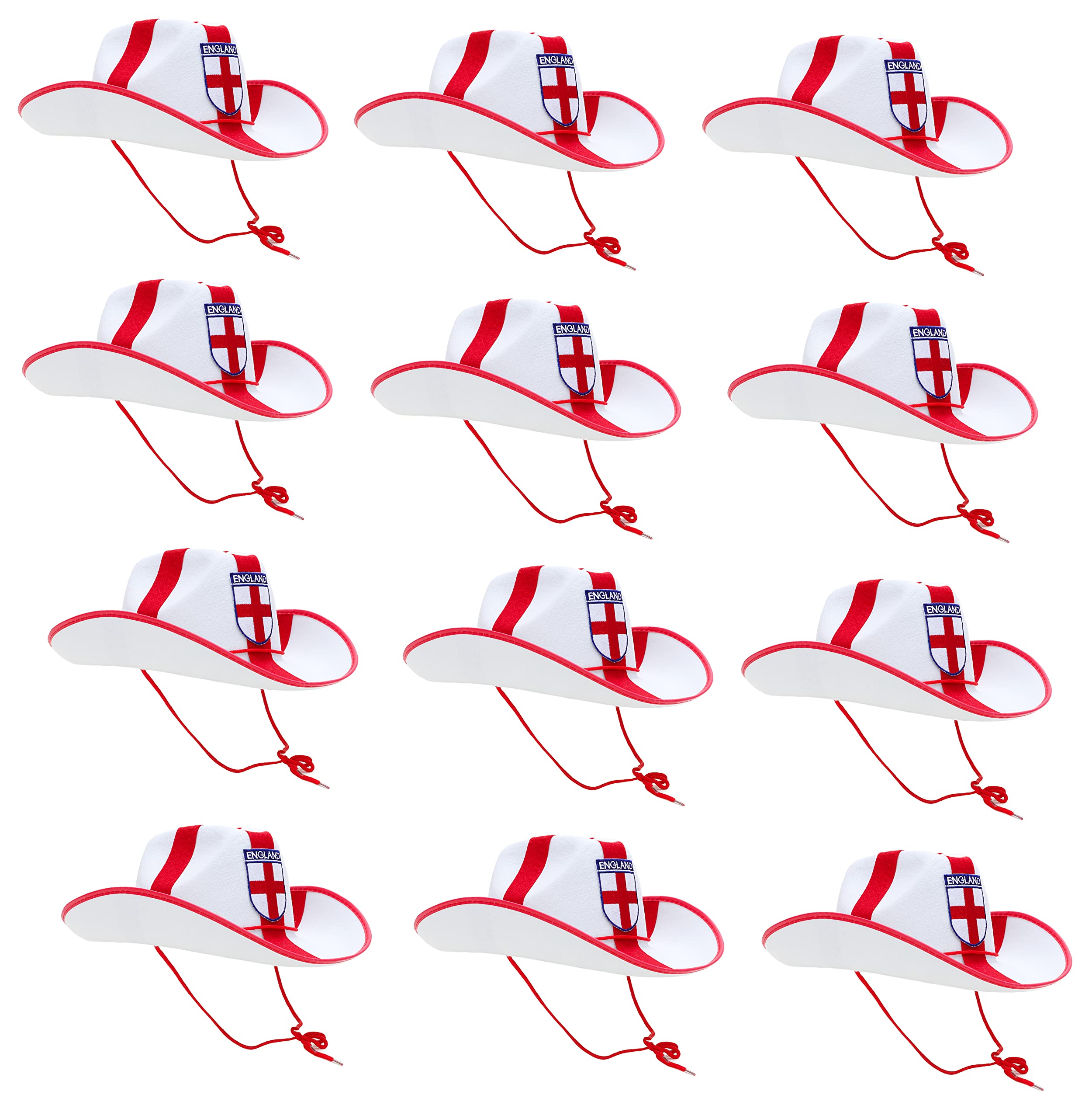 Toyland® 26cm (10") Pack of 12 - St George's England Cowboy Hats - Euro & World Cup Celebrations - England Sports Tournamemts - English Party Decorations