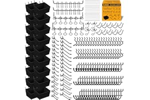 ELEAD 286-Piece Extra Thick Pegboard Hooks Set, 1/4" Heavy Duty Black Peg Board Organizer Accessories with Bins, Metal Pegboard Accessories with Pegs Lock, Peg Board Hooks for Hanging