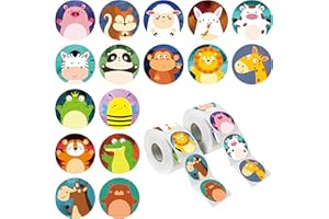 600 Round Animal Stickers, Adorable Incentive Stickers in 16 Designs Cute Labels Gifts for Kids Teacher Reward Motivational w