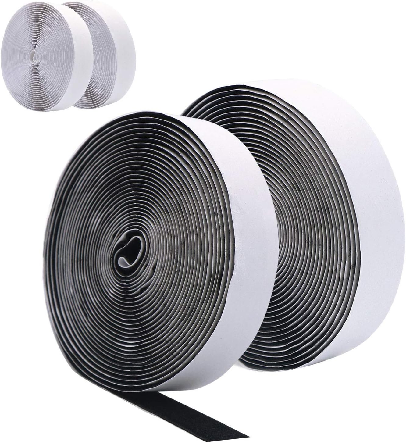 10M(4 Rolls 5M) Self Adhesive Hook and Loop Strip Tape by DigHealth, Double Sided Sticky Back Tape, Fabric Fastening Tapes, 20mm Wide Hook and Loop Fastener (2 Rolls in Black and 2 Rolls in White)