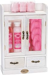BRUBAKER Bath Body Gift Set Cherry Blossom Rice Milk Vegan 10pc Wooden Cabinet view 2