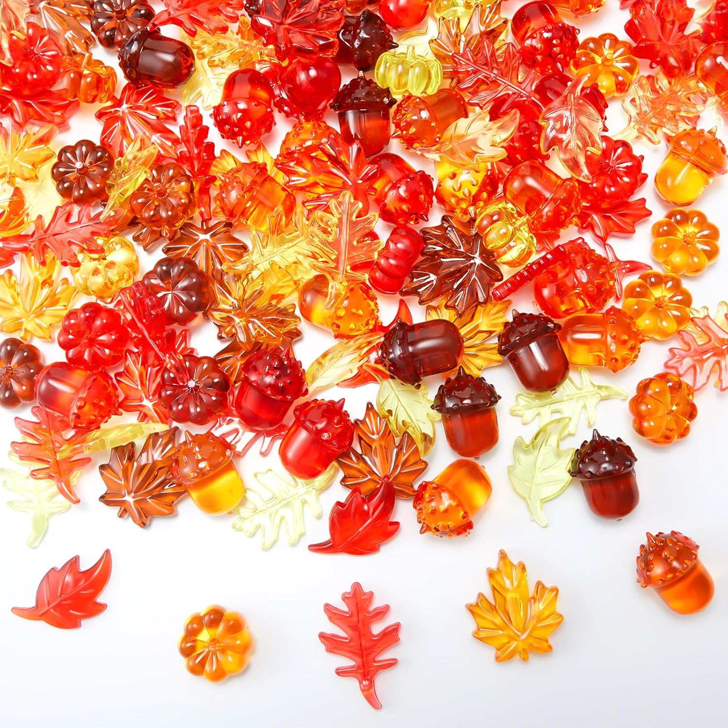 Vase Fillers - Deekin 240 Pcs Mini Acrylic Leaves Pumpkin Acorns Crystal Gems Fall Vase Filler Bin Filler Harvest Festival Decor for Thanksgiving Home Fall Table Scatters Decoration Autumn Table Scatters Favor