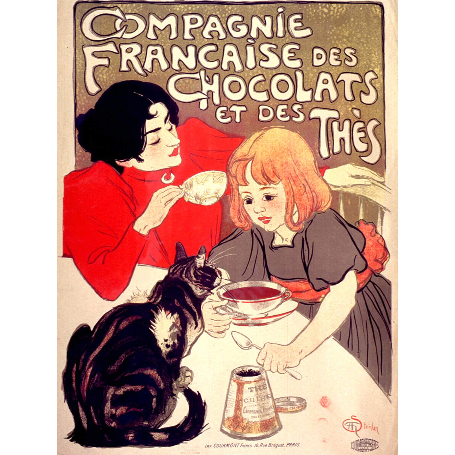 Steinlen Company French Chocolate Tea Cat Advert Large Wall Art Print Canvas Premium Mural