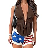 Womens Sexy Halter Backless Going Out Top Deep V Plunge Tie Back Sleeveless Club Party Concert Tank Tops