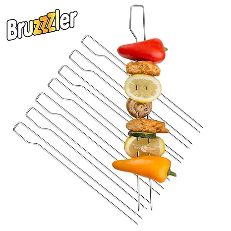 Bruzzzler Doppelspieße, verwendbar als Schaschlikspieße, Garnelenspieße, Geflügelspieße und Grillspieße, 39,5 x 9,5 x 4,5 cm