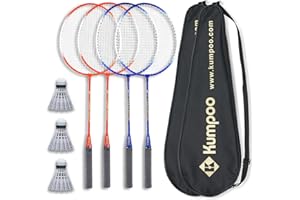 KUMPOO Badminton Rackets Set of 4 - Lightweight Badminton Racquet for Backyards, Gym, and Home - Includes 3 Nylon Shuttlecocks - Perfect Family Fun and Beginner Badminton Set