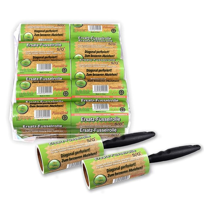 Schramm® 20 Stück Fusselrollen 20 Rollen a 60 Blatt Fusselroller incl. 2 Kunstoff Abroller Fussel Dreck Schmutz Staub Rolle R