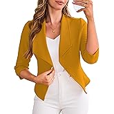 CARDYDONY Womens Cropped Blazer 3/4 Sleeve Classic Lapel Open Front Work Jacket S-XL