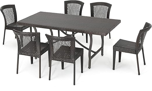 Amazon Com Christopher Knight Home Charleston Outdoor Wicker Dining Set 7 Pcs Set Multibrown Garden Outdoor