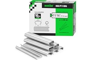 meite Hog Rings, 16 Gauge 11/16" Crown P7 Galvanized Hog Ring Staples for Fabric, Fence/Case, Wreaths/Ornments, Bag Closing, Net Binding (2,500 Counts)