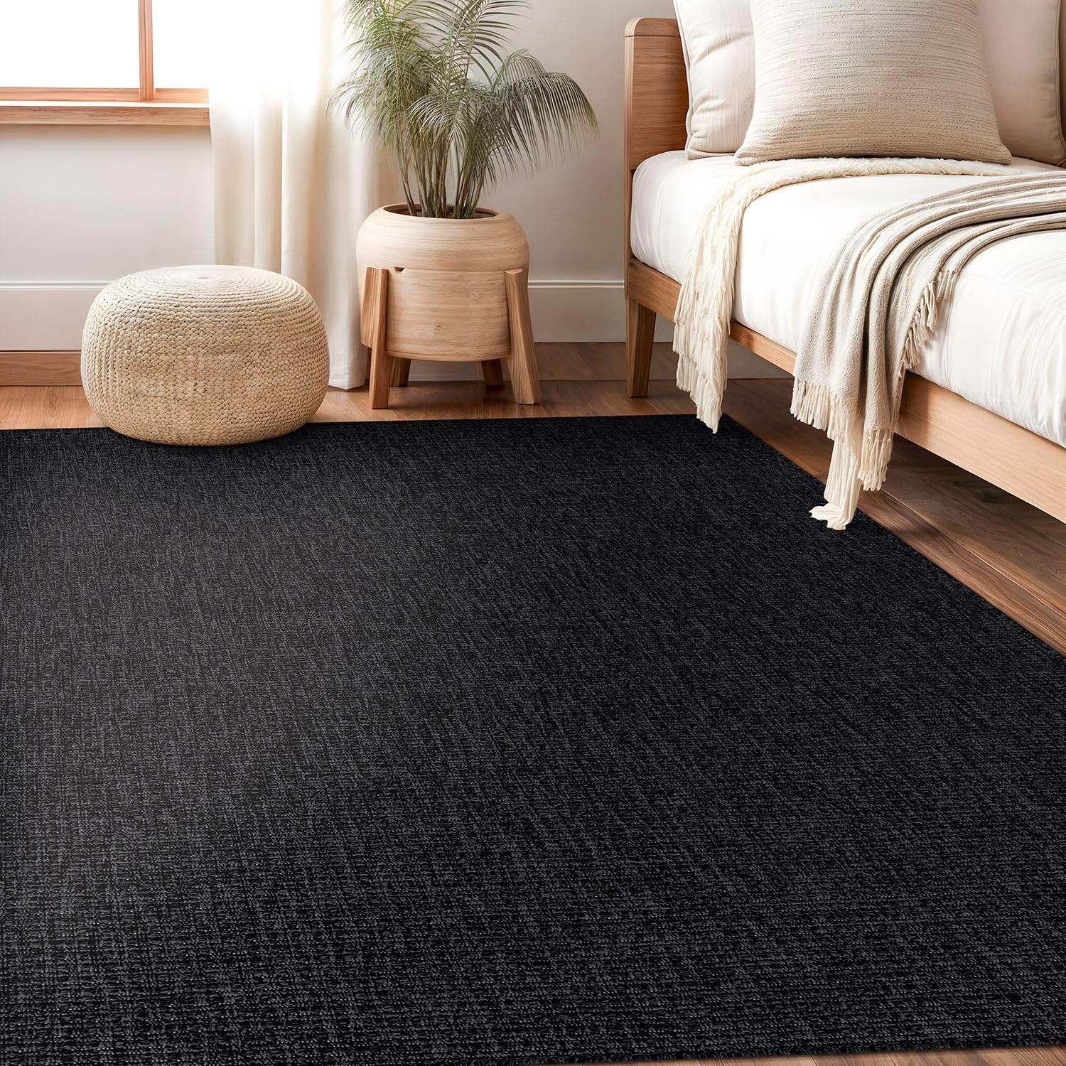 Beverly Rug Easy Jute Rug 8x10 Solid Washable Durable Outdoor Indoor Area Rugs for Living Dining Room Patio Office Stain Resistant Non Shedding Casual Indoor Outside Carpet (8 x 10 Dark Gray)