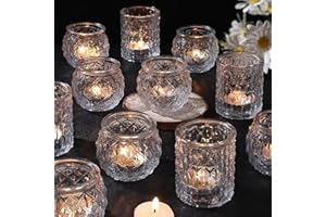 DARJEN Clear Votive Candle Holders Set of 24- Round Glass Candle Holders Bulk for Tea Light Candle, Embossed Candle Votives for Wedding Centerpiece, Various Parties & Home Decor
