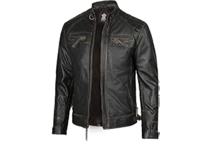 fjackets Real Lambskin Mens Leather Jackets - Quilted Cafe Racer Zip Up Moto Style Leather Jacket Men