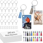 LIZOIDZSM 240 Pcs Metal Sublimation Keychain Blanks, Rectangle Double-Sided Sublimation Blanks Keychain with Tassels