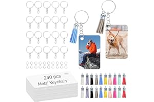 LIZOIDZSM 240 Pcs metal Sublimation Keychain Blanks Bulk,rectangle Sublimation Ornament Blanks key chain,Double Sided Sublimation Blanks Keychain Heat Transfer Keychain Blanks with Tassels