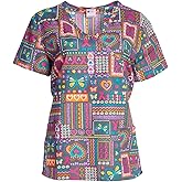 24|7 Comfort Scrubs Butterfly and Heart V Neck Crossover Scrub Top Shirt