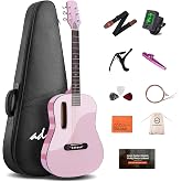 ADM Acoustic Guitar Kits for Beginners Adults - 38" Steel-String Guitars Bundle with Online Lesson Wooden Bowl Guitarra Starter Set Package with Bag, Strap, Picks, Capos, Kazoo, Pink