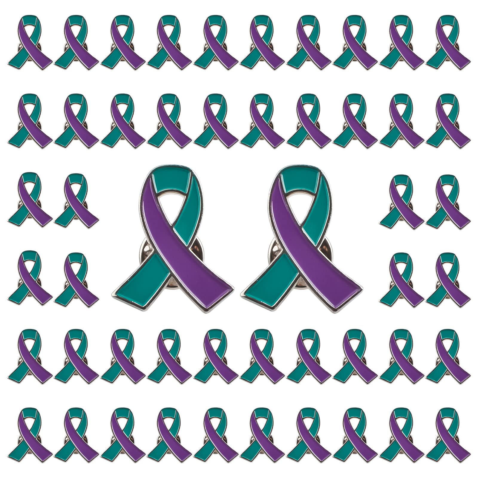 CRAFFANCY Purple and Teal Awareness Ribbon Pin, 50 Pcs Suicide Prevent Ribbon Badges Suicide Awareness Pin for Public Benefit Activities Men and Women Accessories