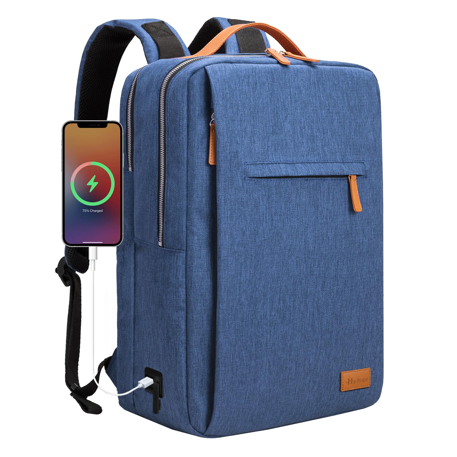Hp hope Laptop Backpack for Women Travel, Durable Backpacks Carry On, with USB Charging Port, Fits 15.6 Inch Laptop, Waterproof, Resistant Luggage Business Weekender Bag, Blue