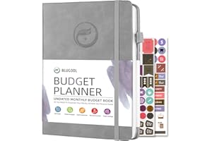 BLUGOOL Budget Planner, Budget Book Financial Planner and Expense Tracker Notebook, 12 Month Undated Bill Organizer with Pocket, Stickers, 7.6”x 10.2“ - Grey