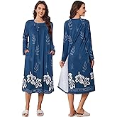 Deyeek Hospital Gowns for Women Tear Away Snap Open Back Dress Long Sleeve Post Surgery Adaptive Nightgown with Pockets