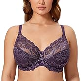 DELIMIRA Women's Plus Size Full Coverage Lace Underwire Unlined Bra Up to J