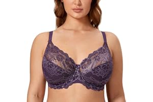 DELIMIRA Women's Plus Size Bras Full Coverage Lace Underwire Unlined Bra