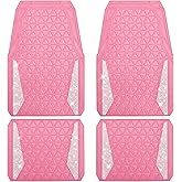 CAR PASS Bling Diamond Car Mats Rubber Floor Mats Full Set Anti-Slip 3D Rhombus Waterproof Trim to Fit Liner Universal Glitter Crystal Sparkly Shining Rhinestone Girl Women SUV Sedan Van, Pink Rubber