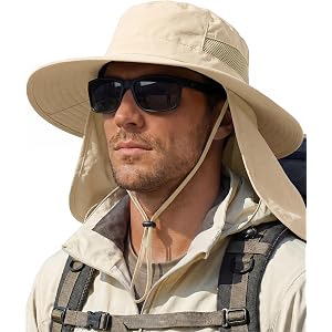 OLIKER Sun Hats for Men Wide Brim Bucket Hat with Neck Flap for Fishing & Hiking Mens Sun Hat for UV Protection