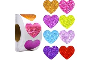 WORLDBAZAAR 500pcs Glitter Heart Stickers for Envelopes Valentine's Day Heart Stickers Decorative Love Stickers Holiday Decorations Wedding Supplies